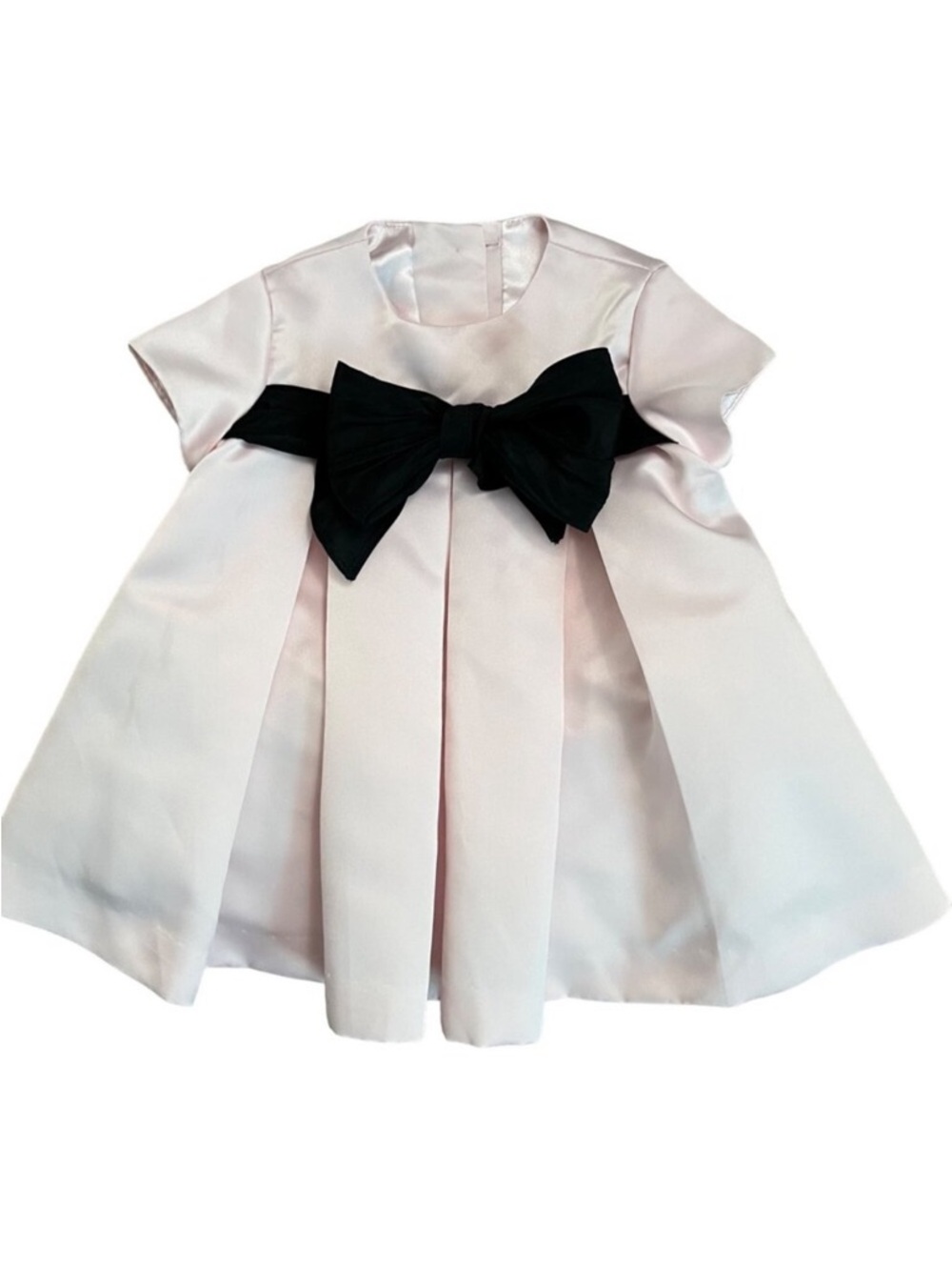 Helena Pale Pink Satin Dress with Black Bow